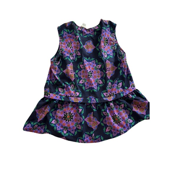 J Crew Geometric Medallion Print Flared Peplum Tank Top Blouse Navy - Picture 4 of 8